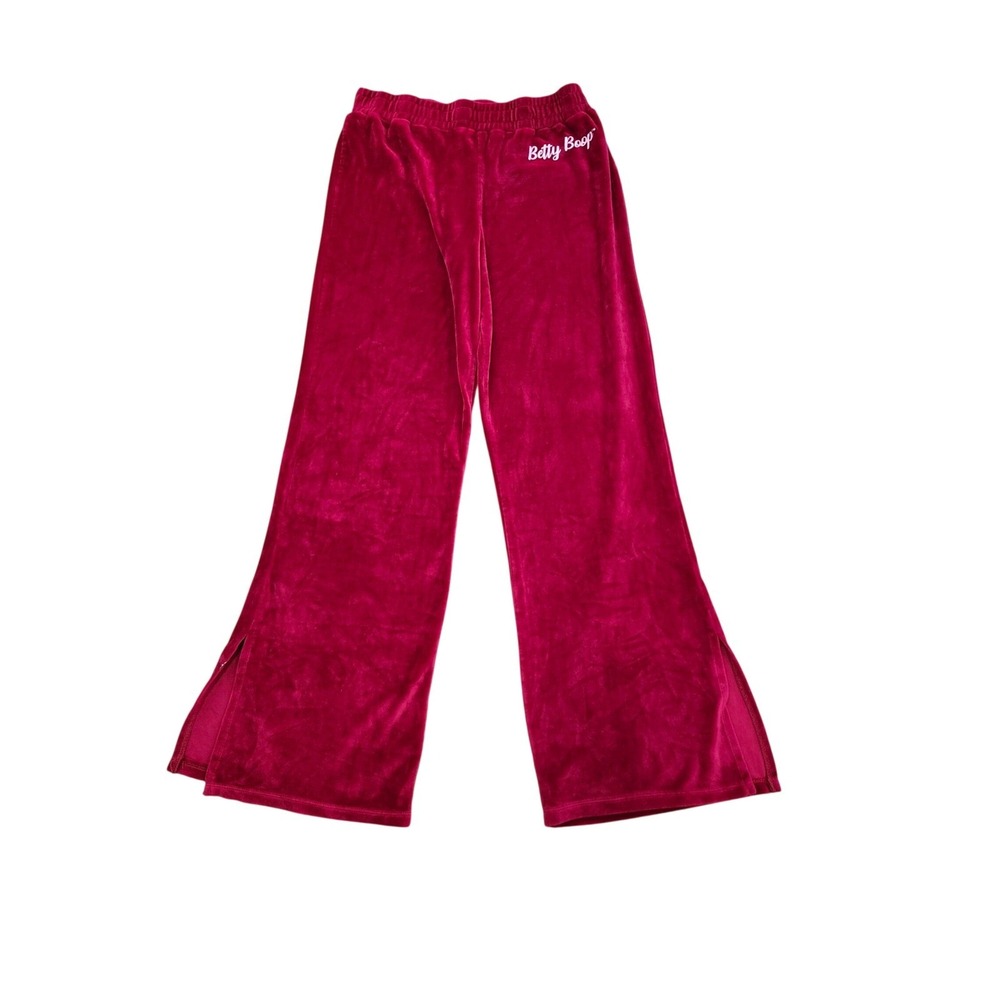 Betty Boop Red White Velour Wide Leg Lounge Pants Women Large Logo Slit Hem